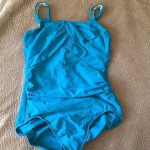 Lands’ End size 12 long turquoise one piece swimsuit
